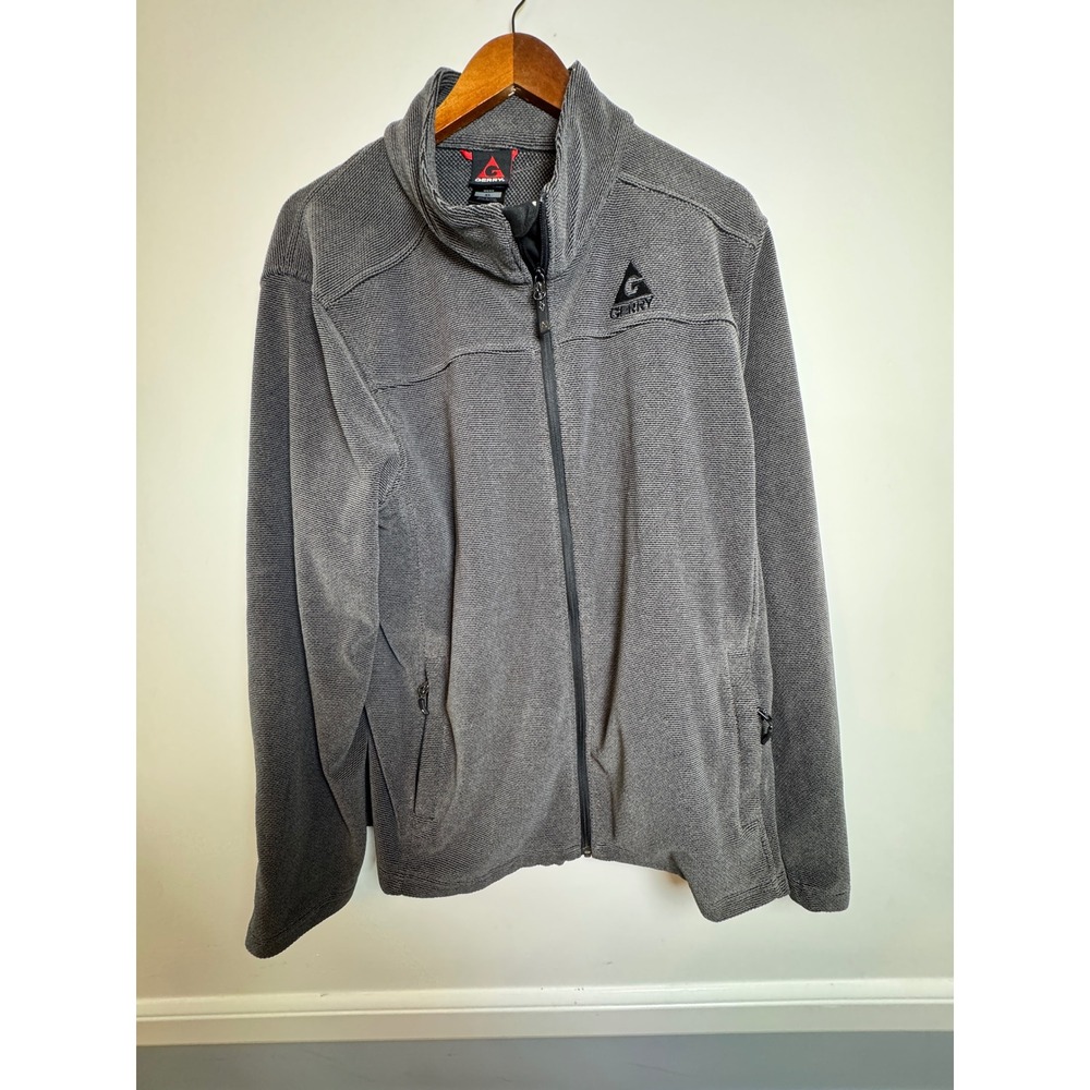 Gerry Mens XL Full Zip Fleece Jacket Charcoal Gray Textured Mock Neck Outdoor